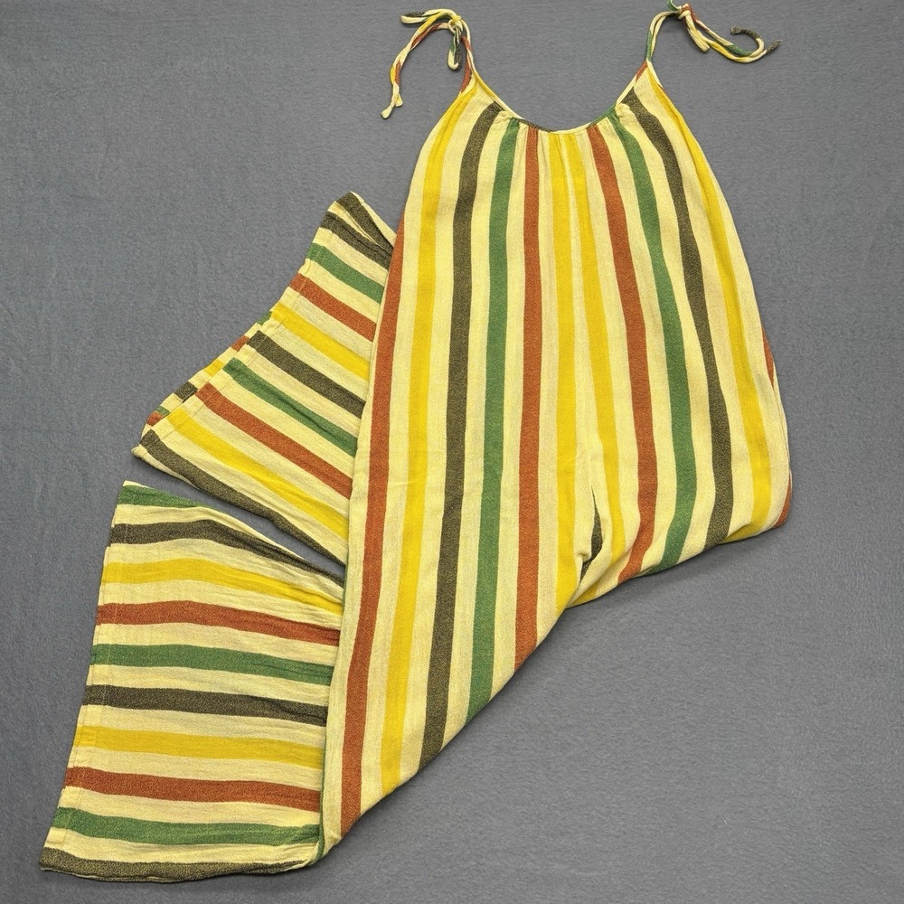 Suzie Kondi Striped Jumpsuit Cotton Gauze Resortwear Wide Leg Tie Shoulders XS - Picture 2 of 14